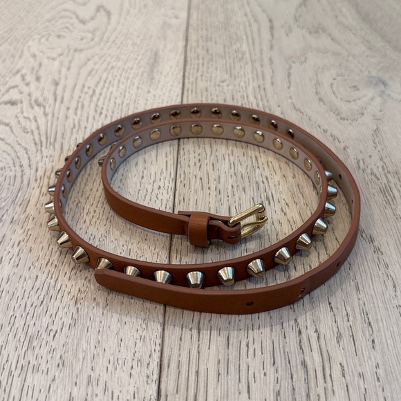 Express Thin Gold & Brown Studded Belt - Picture 2 of 5